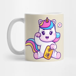 Cute Lucky Unicorn Holding Gold Coin Cartoon Mug